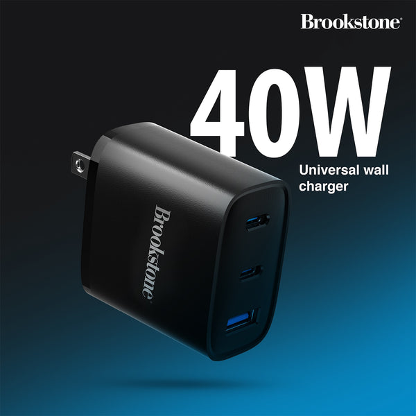 Brookstone Fast Charging Adapter With 3 USB Port 2 USB Type C And 1 USB A 40W Wall Charger For Apple and Android Phones