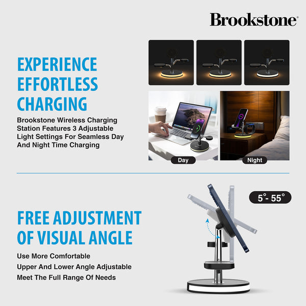 Brookstone 3 in 1 Wireless Charging Station Compatible with MagSafe Charger for Apple Fast Wireless Charger Stand for iPhones iWatch and Airpods