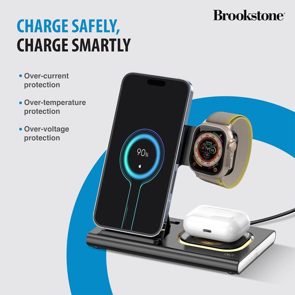 Brookstone 3 in 1 Wireless Charging Station for Apple iPhone AirPods and Apple Watch