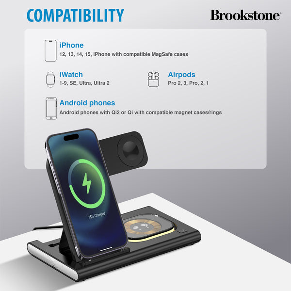 Brookstone 3 in 1 Wireless Charging Station for Apple iPhone AirPods