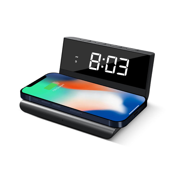 Brookstone Desk LED Alarm Clock 15W Wireless Charger for iPhone Samsu