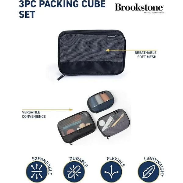 Brookstone Travel Packing Cube Set 3 Piece Compression Space Saving