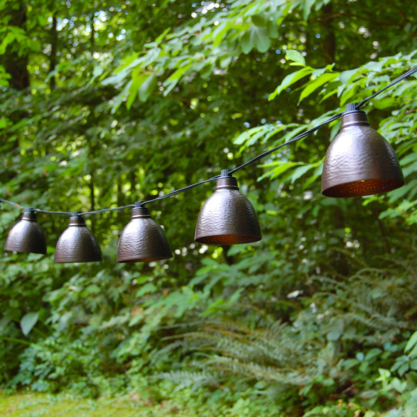 Electric Caf String Lights with 10 Bronze Dome Metal Shades