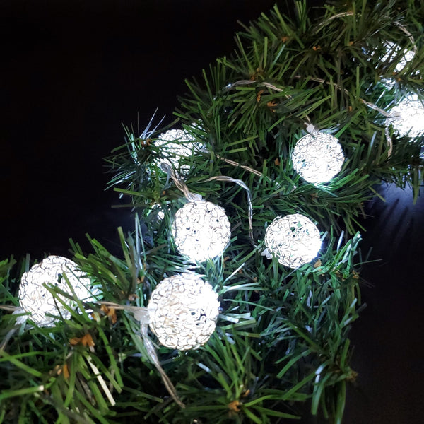 Battery Operated String Lights with 20 Antique Silver Balls