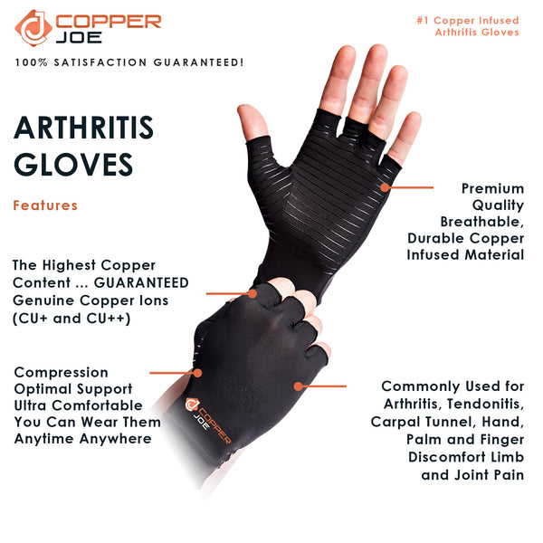 Buy Copper Joe-Compression Half Finger Arthritis Gloves 1 Pair (Medium) ,  Copper Compression Gloves for Arthritis at ShopLC.