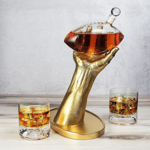 Football Decanter with 2 Football Whiskey Wine Glasses