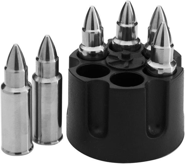 6 XL Stainless Steel Whiskey Bullets Drink Cooler in Realistic Revolver  Base