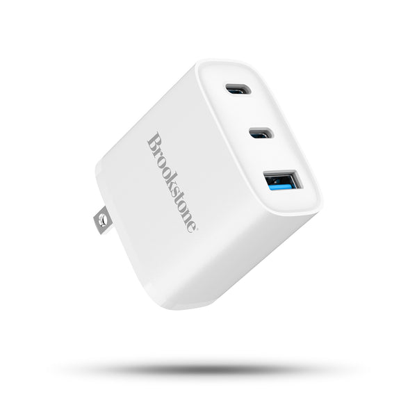 Brookstone Fast Charging Adapter With 3 USB Port 2 USB Type C And 1 USB A 40W Wall Charger For Apple and Android Phones