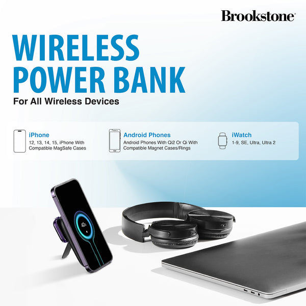 Brookstone Magnetic Charging Wireless Power Bank With Stand 5000mAh Portable Magnetic Power Bank Charger Fast Charger Battery Pack For iPhone