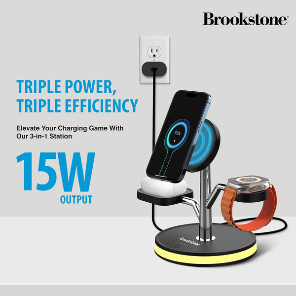 Brookstone 3 in 1 Wireless Charging Station Compatible with MagSafe Ch