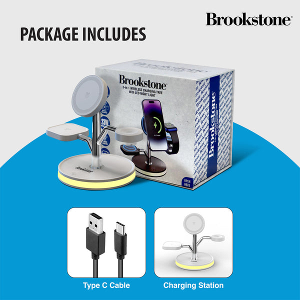 Brookstone 3 in 1 Wireless Charging Station Compatible with MagSafe Charger for Apple Fast Wireless Charger Stand for iPhones iWatch and Airpods