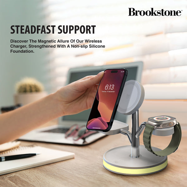 Brookstone 3 in 1 Wireless Charging Station Compatible with MagSafe Ch