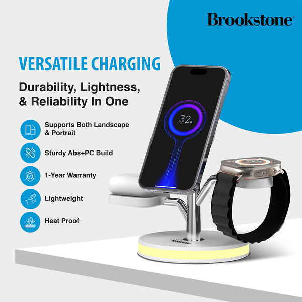 Brookstone 3 in 1 Wireless Charging Station Compatible with MagSafe Ch