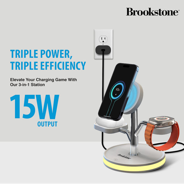 Brookstone 3 in 1 Wireless Charging Station Compatible with MagSafe Ch