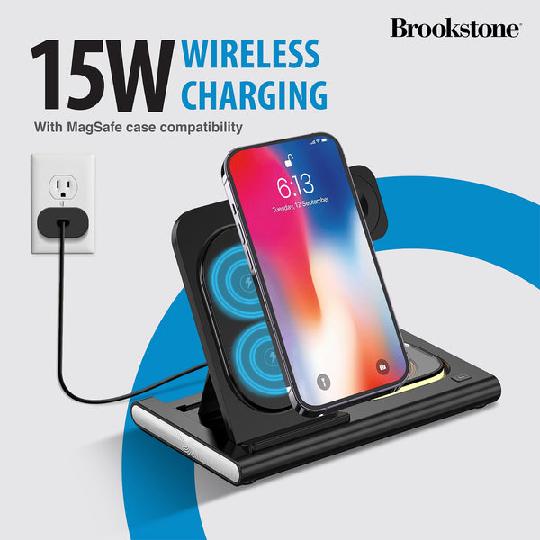 Brookstone 3 in 1 Wireless Charging Station for Apple iPhone AirPods and Apple Watch