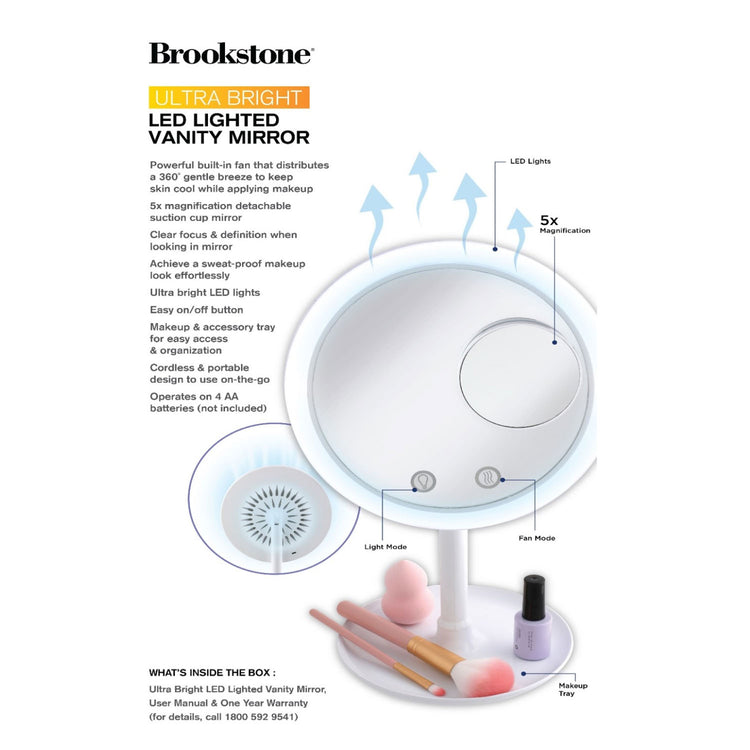 Brookstone LED Light Up Vanity Mirror with Fan