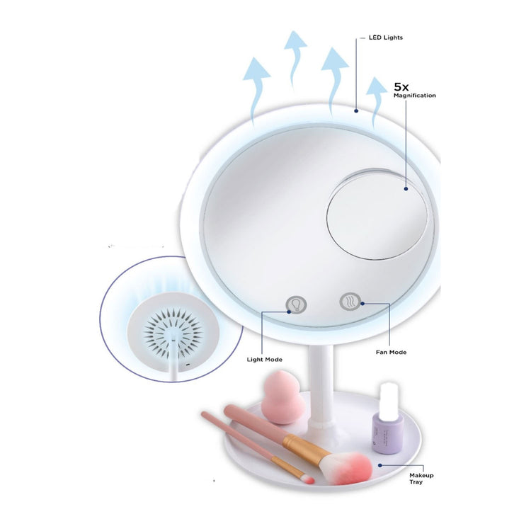 Brookstone LED Light Up Vanity Mirror with Fan