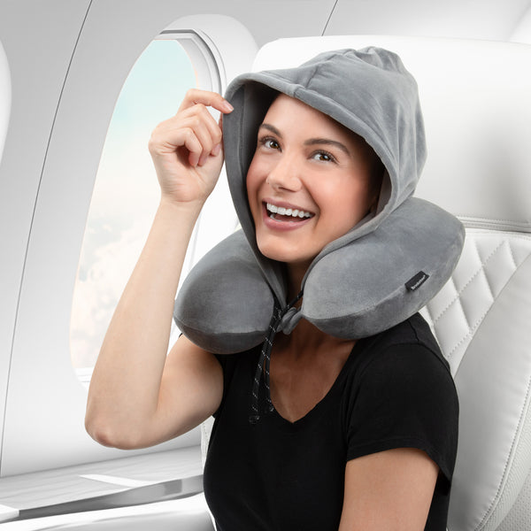 Brookstone Hooded Travel Neck Pillow with Hood