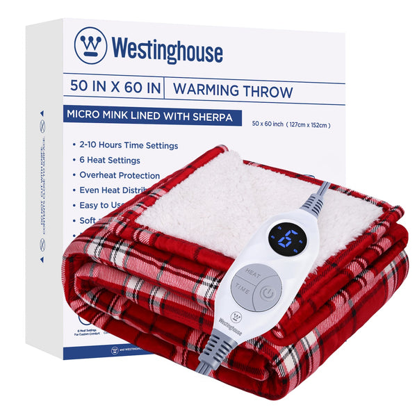 Westinghouse Heated Blanket Plaid Sherpa Micro Mink Lined