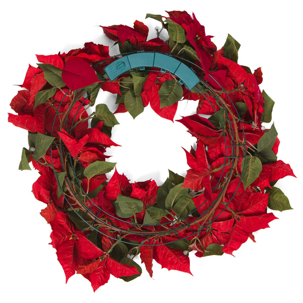 Cordless Pre Lit LED Poinsettia Wreath Brookstone