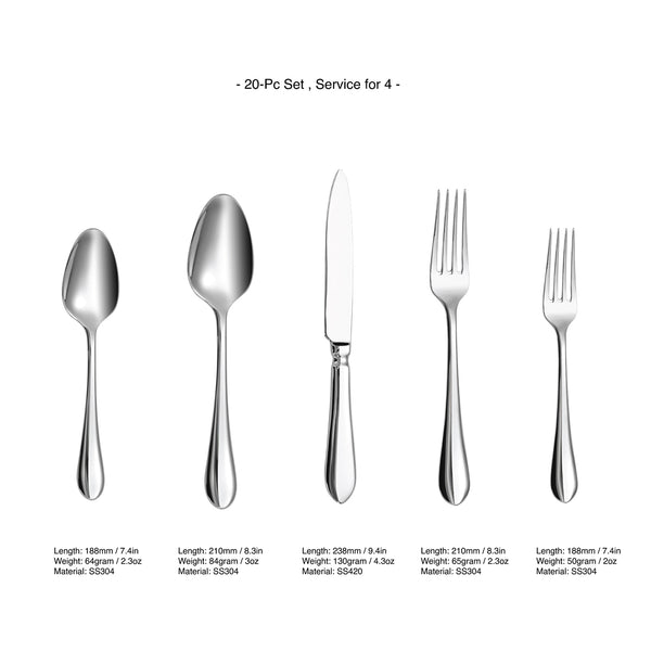 Minimal Stainless Steel Flatware Set of 20