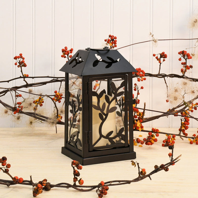 LUMABASE Metal Lantern with Moving Flame LED Candle - Black with