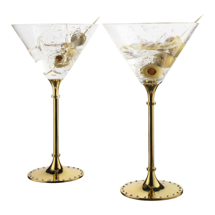 Yellow Gold Diamond Studded Martini Glasses Set of 2