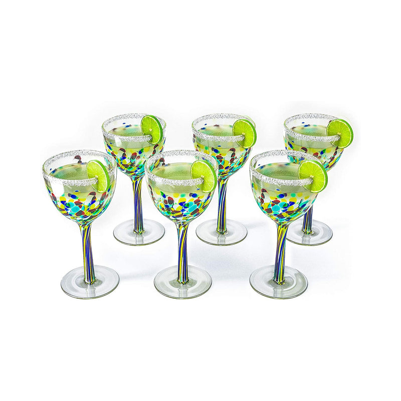 The Wine Savant Hand Blown Colorful Margarita & Martini Glass (Set of