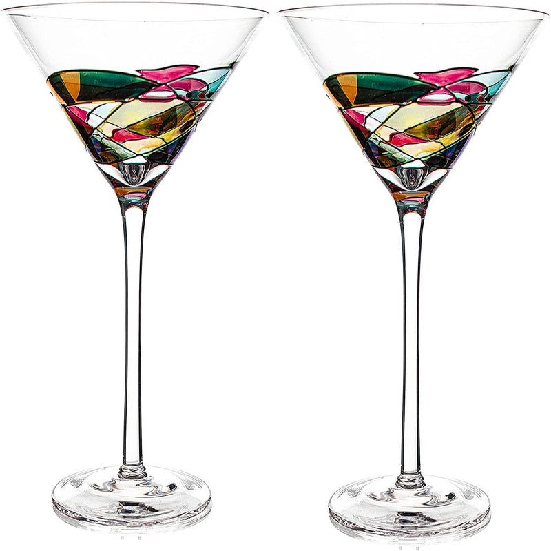 Set of 2 Hand Blown Pebbled Mexican Martini Glasses Artisan Crafted Barware  Set 