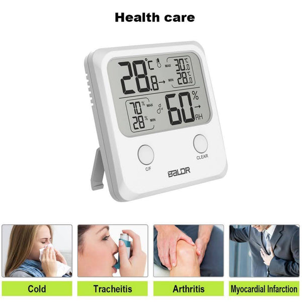 Baldr Digital Thermometer & Hygrometer Monitor - Indoor Temperature & White