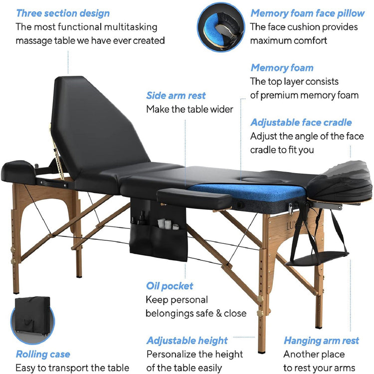 Luxton Home 3-Section Premium Memory Foam Massage Table